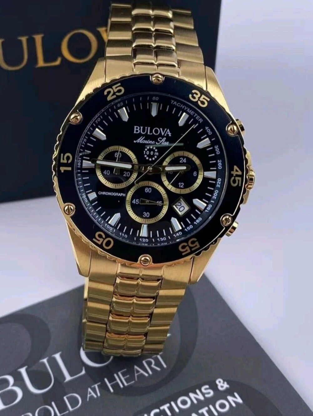 Bulova Marine Star Gold/Black Tone Chronograph Watch 98B406